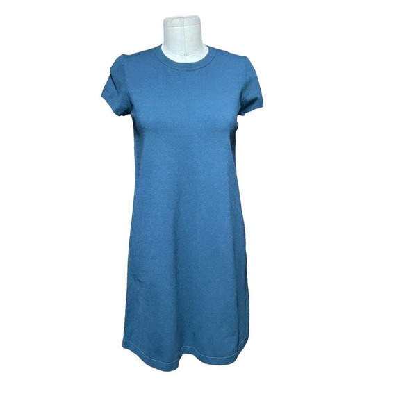 Theory Empire Prosecco Knit Short Sleeve Dress Blue Green Size Small - Picture 2 of 8
